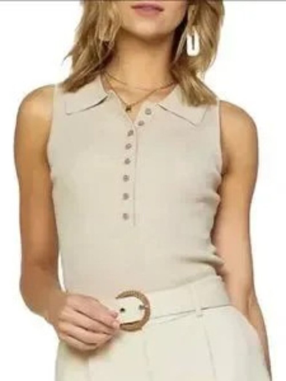 Skies are Blue timeless beige polo collar knit tank